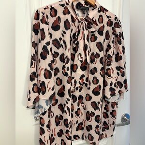 Eloquii Leopard Print Tie-Neck Blouse